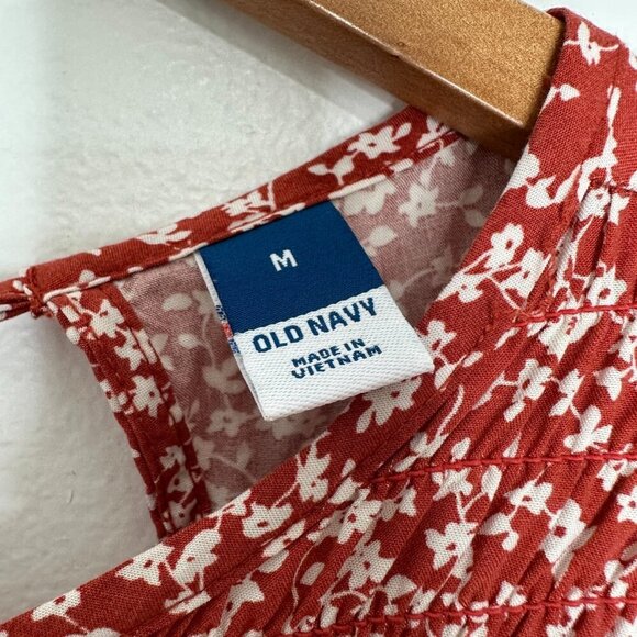 Old Navy Ruffle Sleeve Midi Dress Sz M Red Ditsy Floral Cottagecore Boho - Picture 4 of 10